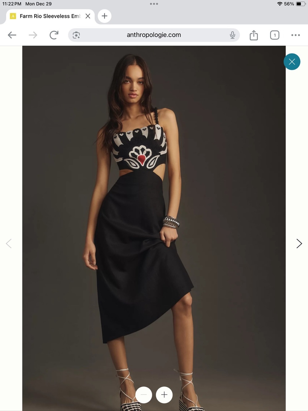FARM Rio Black Midi Dress with White & Red Embroidered Bodice